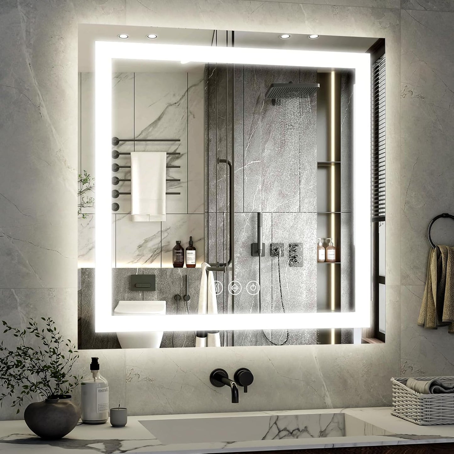 40"x 40" LED Bathroom Mirror, Backlit + Front Lit, LED Bathroom Mirror with Lights for Wall, 3 Colors, Anti-Fog, Dimmable Brightness, Memory Function, Tempered Glass
