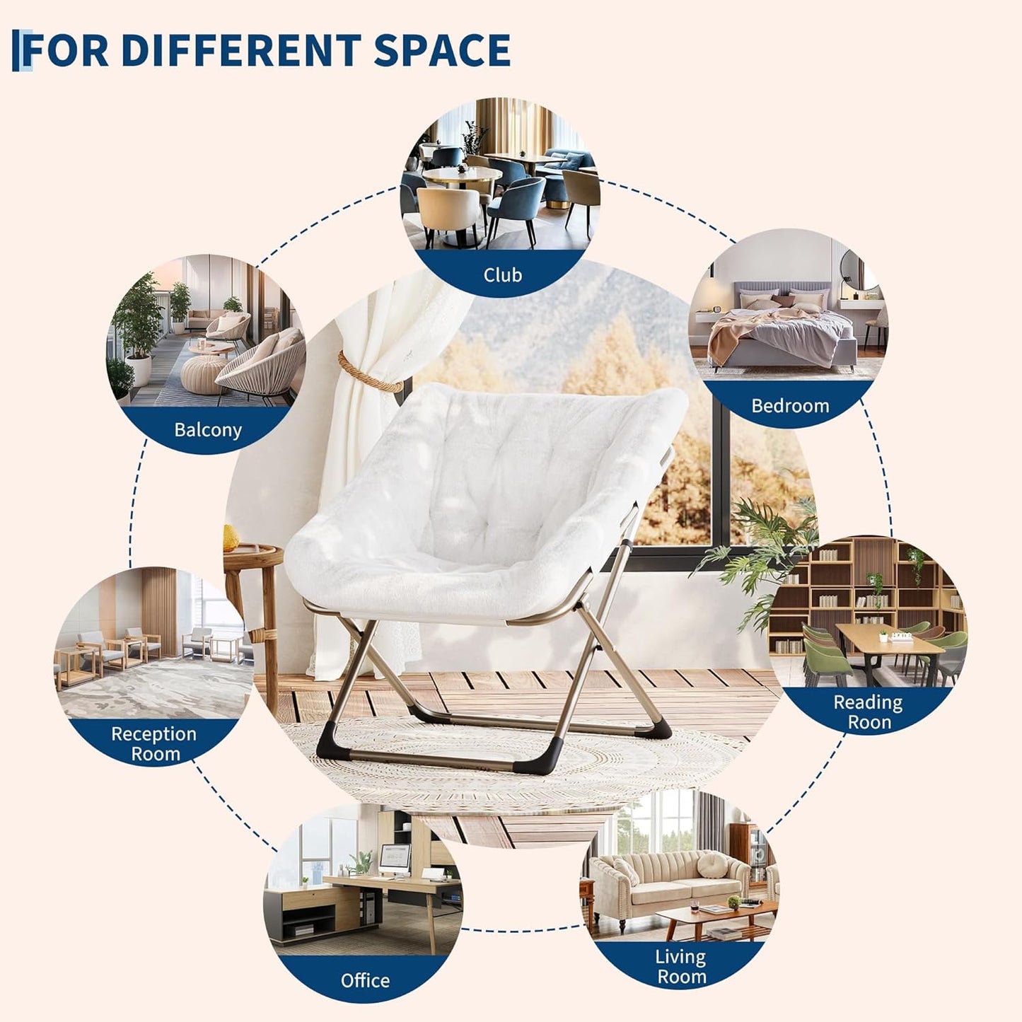 Comfy Chair for Adults, Foldable Living Room Chairs, Soft Faux Fur Folding Lounge for Bedroom Living Room Dorm Rooms, Flexible Reading Chair for Teens (2, White, X-Large)