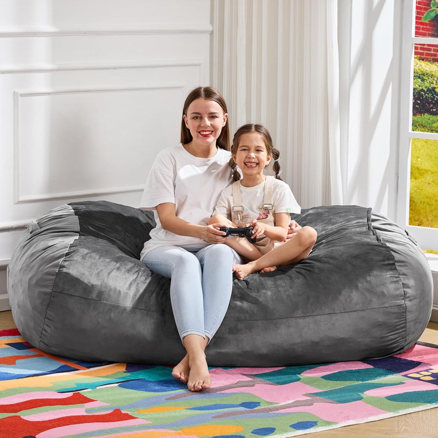 Hobestluk 4FT Bean Bag Chair Large Beanbag with Removable Cover Adult Bean Bag Chair with Portable Handle Desgin for Living Room Bedroom (Grey, 4FT)