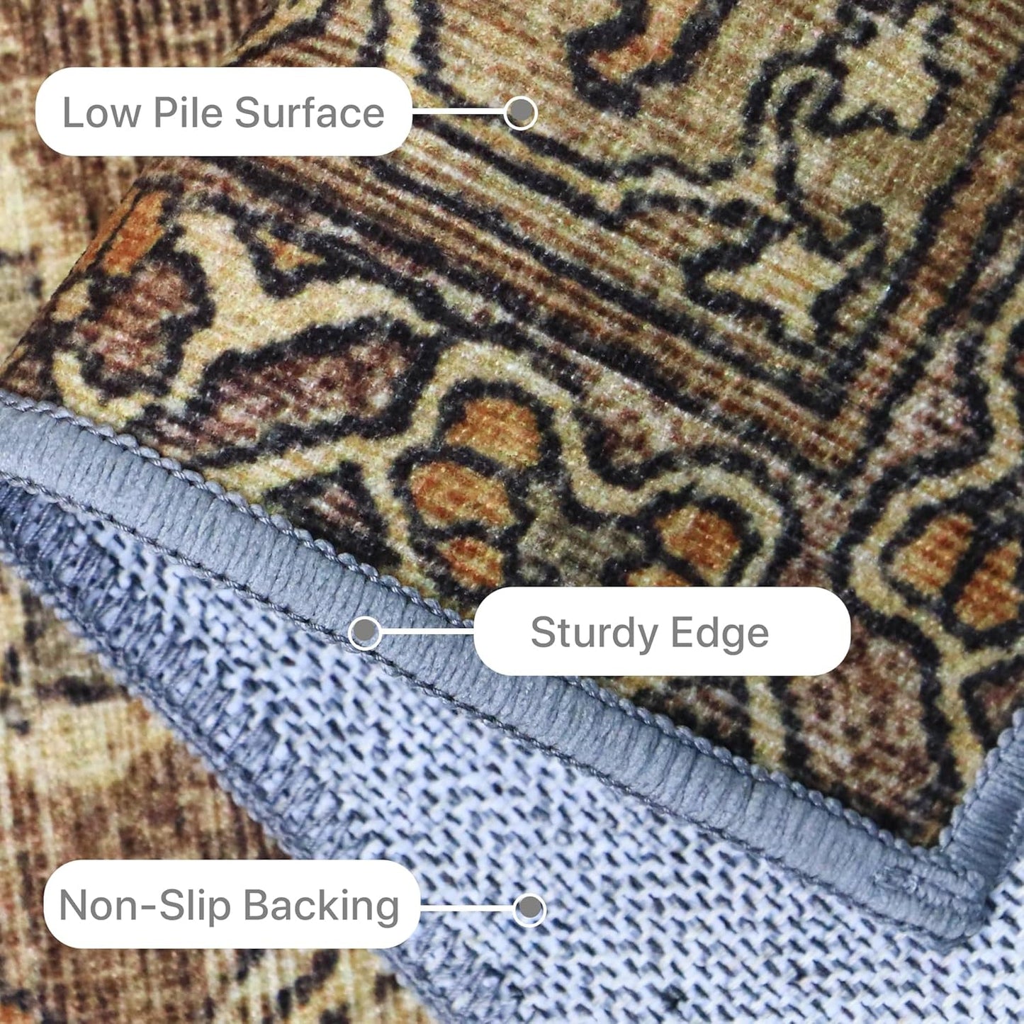 10X12 Area Rugs Machine Washable Rugs for Living Room, Vintage Boho Large Rugs for Bedroom Dining Room, Non Slip Indoor Soft Distressed Lightweight Thin Low Pile Carpet, Rustic Brown