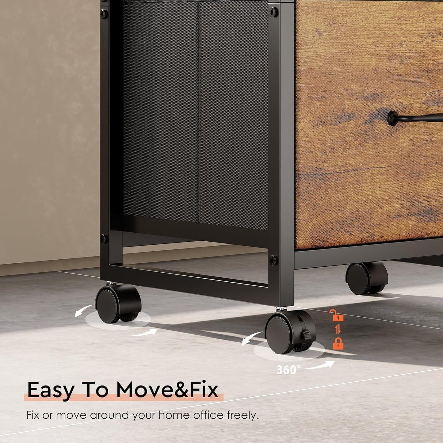 3 Drawer Mobile File Cabinet with Wheels Fabric Vertical Filing Cabinet fits A4 or Letter Size for Home Office,Rustic Brown2