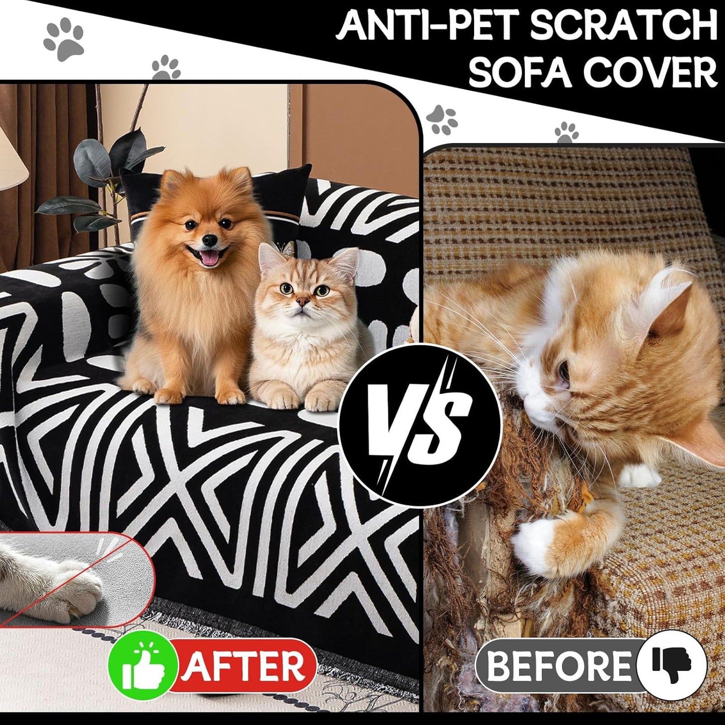 HANDONTIME Boho Couch Cover Blanket Geometric Striped Pet Covers for Couches and Sofas Black and White Dog Cover for Couch Pet Friendly Chenille Sectional Sofa Covers for Pets Washable, 71" X 134"