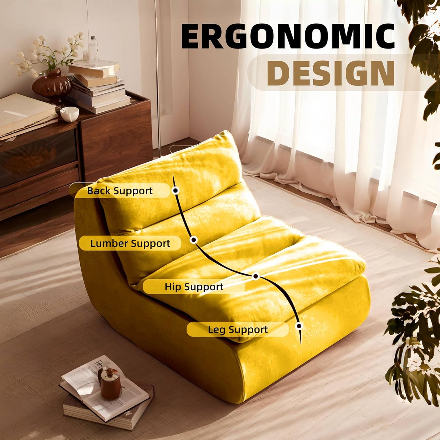 Bean Bag Chair - Memory Foam Bean Bag Chair for Adults, Comfy High-Resilience Single Sofa, Small Space Floor Chair, Chaise Lounge for Living Room, Bedroom (Grass Green, Cushions)