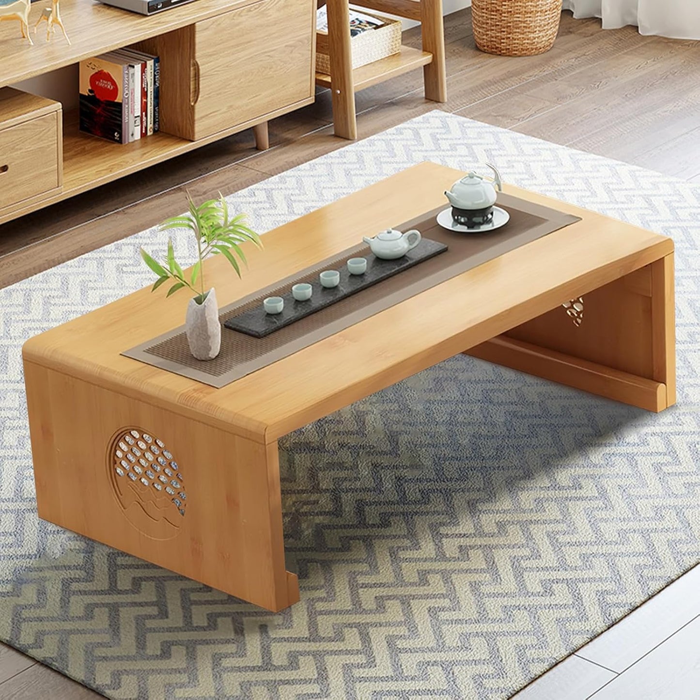 Folding Coffee Table Foldable Japanese Floor Table Low Table for Living Room,Dining Room,Tea,Tatami,Home Decoration (Log Color 39.37 * 19.68 * 12.2 INCH)