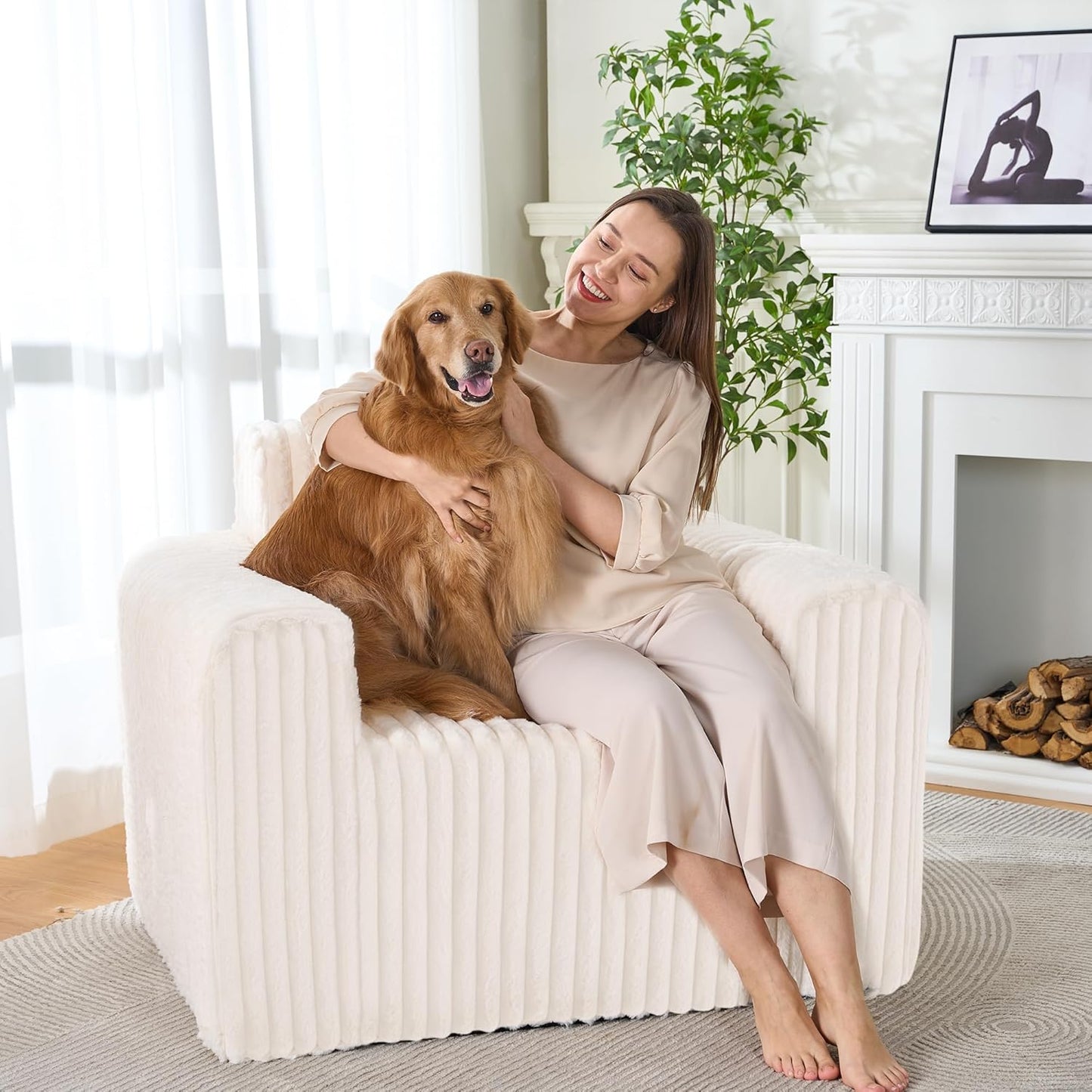 HABUTWAY Giant Bean Bag Chairs for Adults with Armrests, High Backrest Bean Bag Lounge Lazy Sofa with Durable Elastic Foam Filling & Comfy Fabric, Single Couch for Bedroom/Dorm/Living Room(Beige)