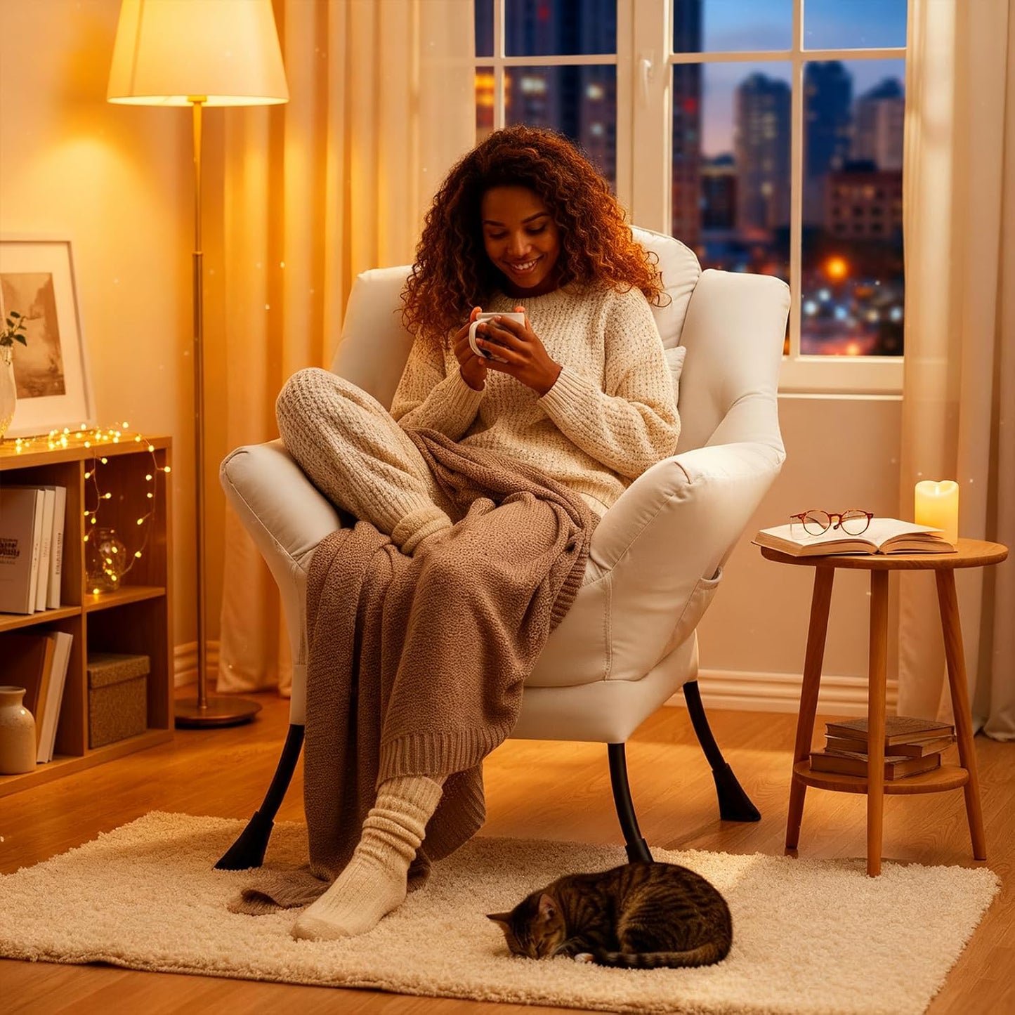 Lazy Chair, Reading Armchair, Large Modern Lounge Accent Chair, Leisure Sofa Chair for Living Room, Bedroom, Dorm Room (Beige)