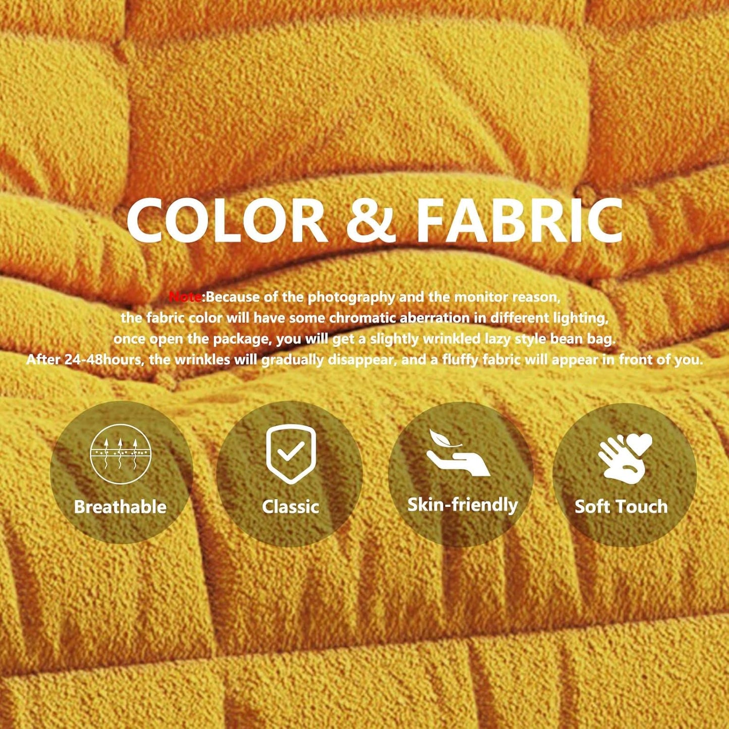 Bean Bag Chairs for Adults, BeanBag Reading Chair Memory Foam Couch 3-Seater, Floor Chair Soft Teddy Material, Comfy Reading Nook Chairs for Bedroom Living Room Office (Yellow)
