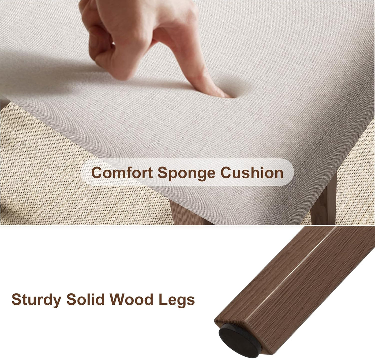 Solid Wood Small Vanity Stool, Compact Makeup Chair with Saddle Cushion, Linen-Covered High Rebound Sponge Seat, Easy Assembly Footstool for Bedroom, Entryway, Home, Walnut