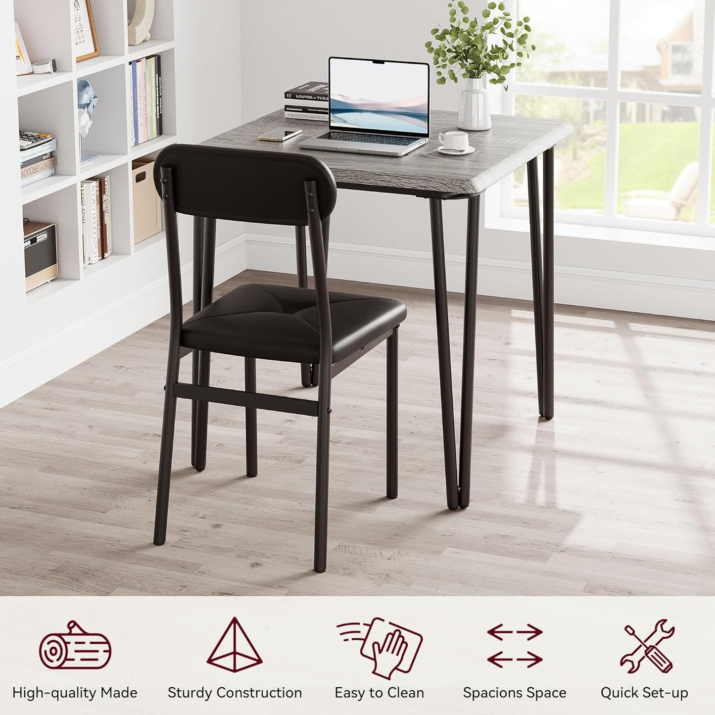 IDEALHOUSE Dining Table Set for 4, Kitchen Table with Upholstered Chairs for Kitchen Room and Small Spaces (Grey, Table with 2 Upholstered Chairs)