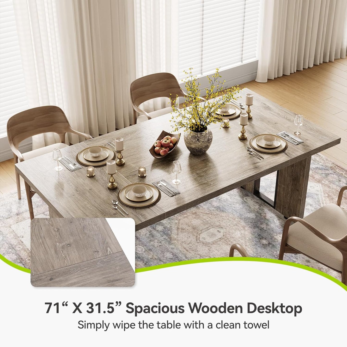 LITTLE TREE 71-Inch Dining Table, Rectangular Wooden Kitchen Table for 4-6 People, Modern Home Furniture with Heavy Duty Legs, Large Dinner Furniture Last Forever, Grey