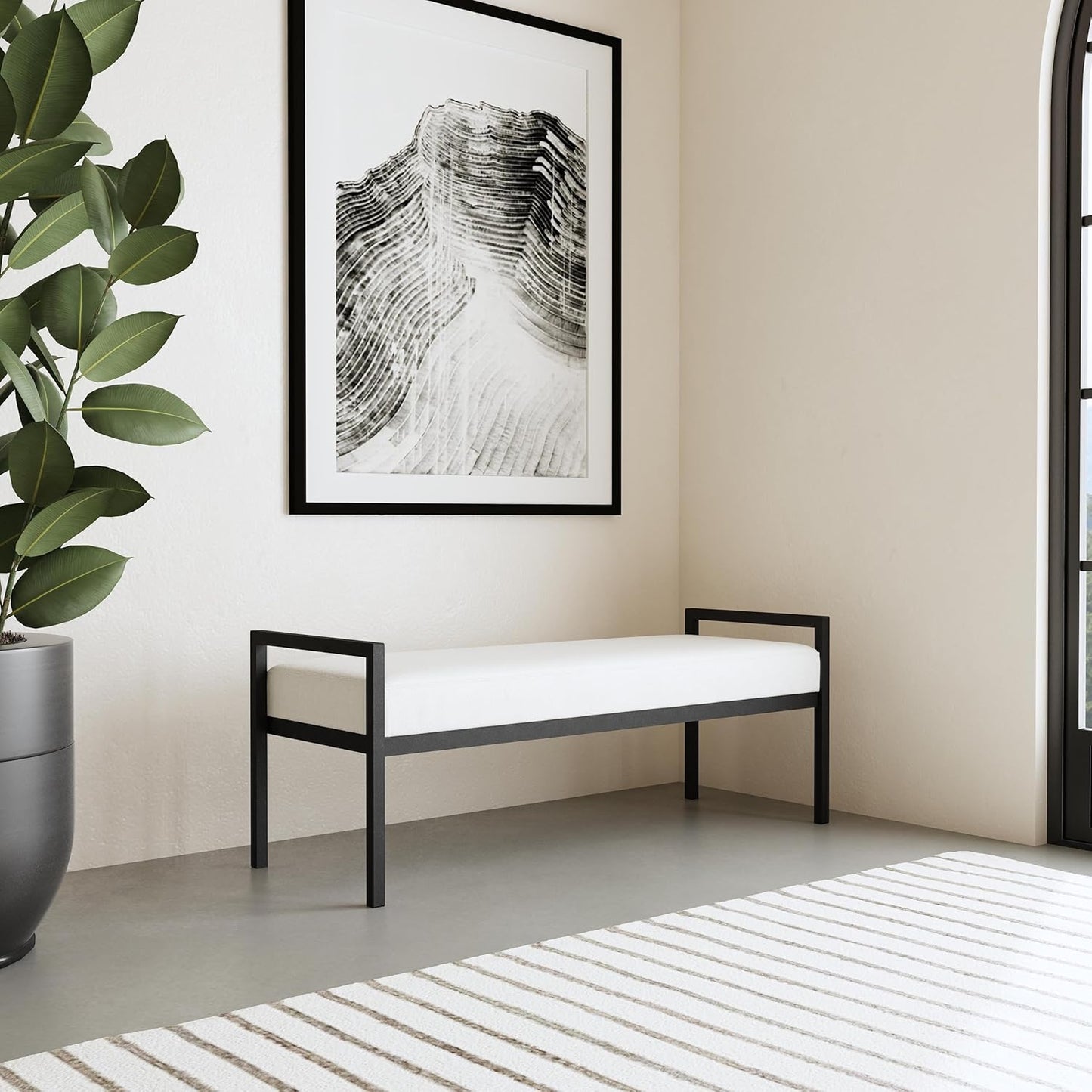 HomePop Modern Metal Bench|Bench for Living Room & Bedroom | Decorative Home Furniture - Cream Boucle