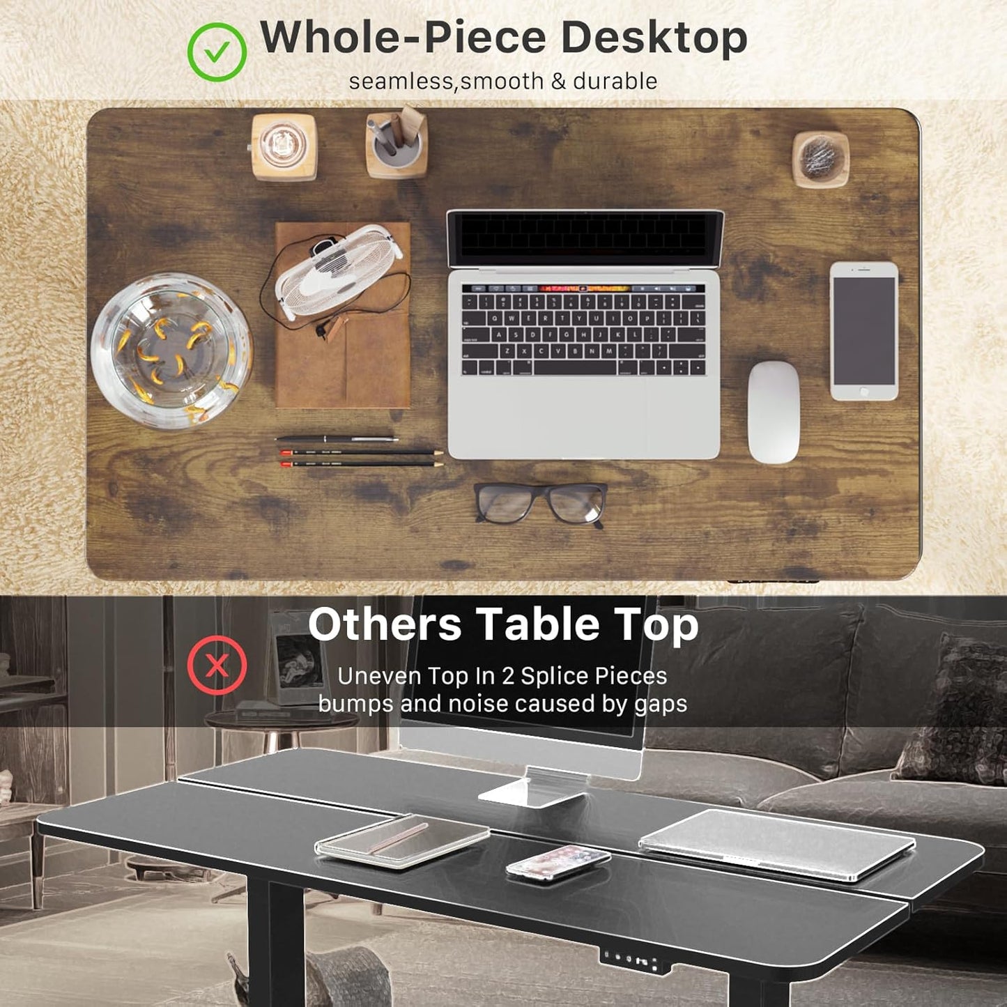 JOY worker Small Electric Standing Desk, 35" x 20" Whole Piece Height Adjustable Desk with Memory Controller, Grey Sit to Stand Desk Workstation for Home Office, Rustic