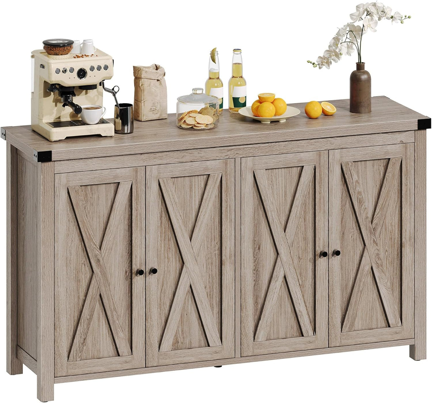 DWVO 55'' Sideboard Buffet Cabinet with Storage, Farmhouse Kitchen Storage Cabinet with Doors, Large Coffee Bar Cabinets with Adjustable Shelves for Kitchen, Living Room, Grey