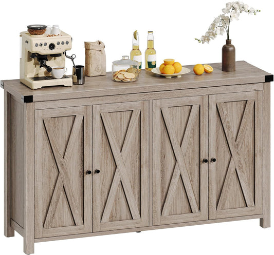 DWVO 55'' Sideboard Buffet Cabinet with Storage, Farmhouse Kitchen Storage Cabinet with Doors, Large Coffee Bar Cabinets with Adjustable Shelves for Kitchen, Living Room, Grey