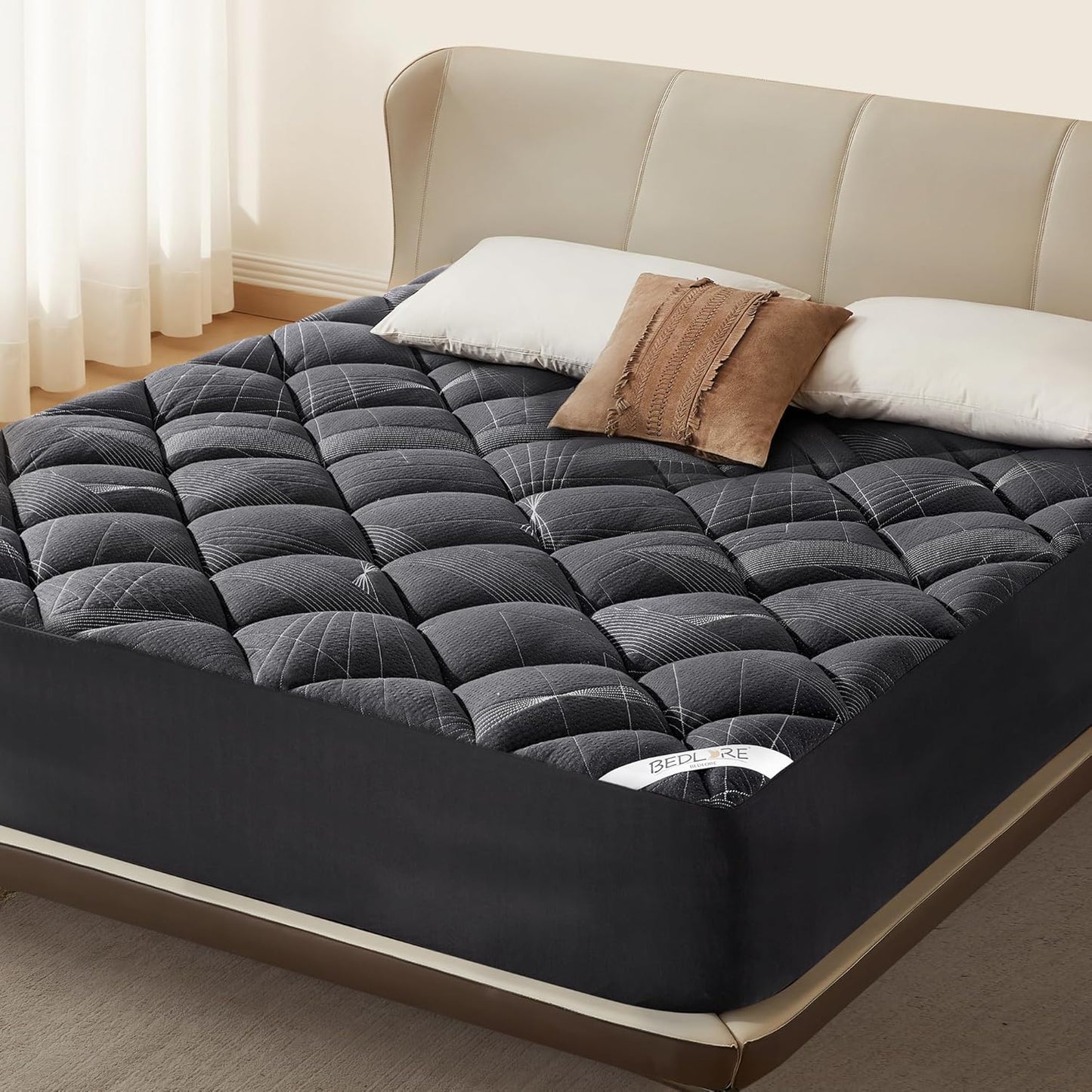 BEDLORE Queen Mattress Topper, Viscose Made from Bamboo Soft Pillow Top Mattress Pad, Thick Mattress Cover for Back Pain Relief with 6-18 inches Deep Pocket