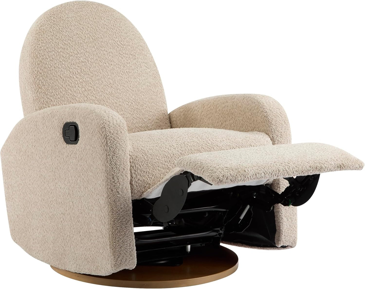 Christopher Knight Home Sidney Fabric Upholstered 360° Swivel Chair, Boucle Push-Back Recliner, Solid Wood Glider Recliner with Rotation, Living Room Single Lounge Sofa, Almond Beige