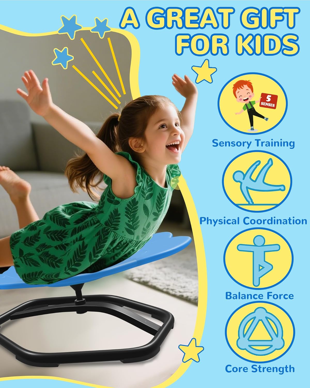 21" L × 19" W Spinning Chair for Autistic Kids, Sensory Toys for Kids with Autism, Sit and Spin, Toddlers & ADHD Children, Sensory Products Swivel Chair