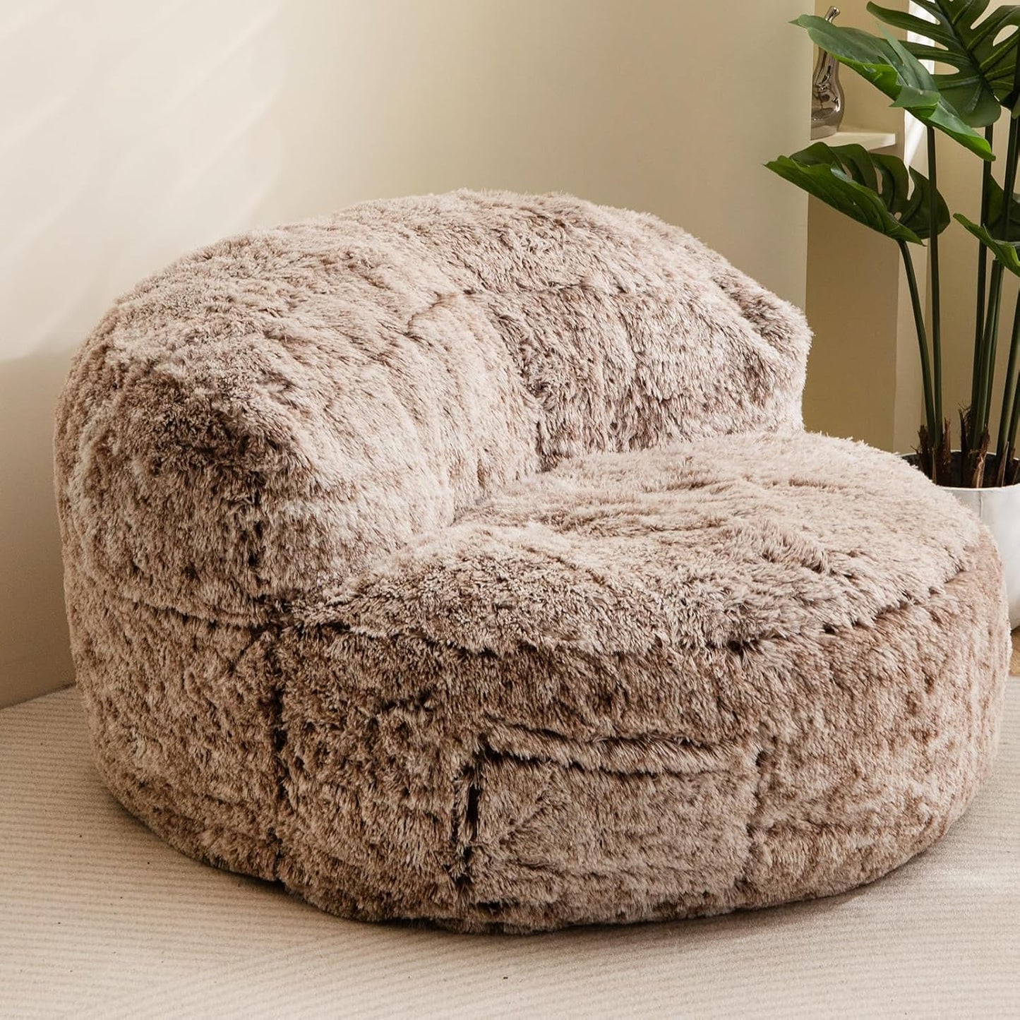 BYBYME Giant Bean Bag Chair, Faux Fur Bean Bag Couch with Filler Large Living Room Bean Bag Chairs for Adults, Big Lazy Sofa Accent Chair with Pocket Floor Chair