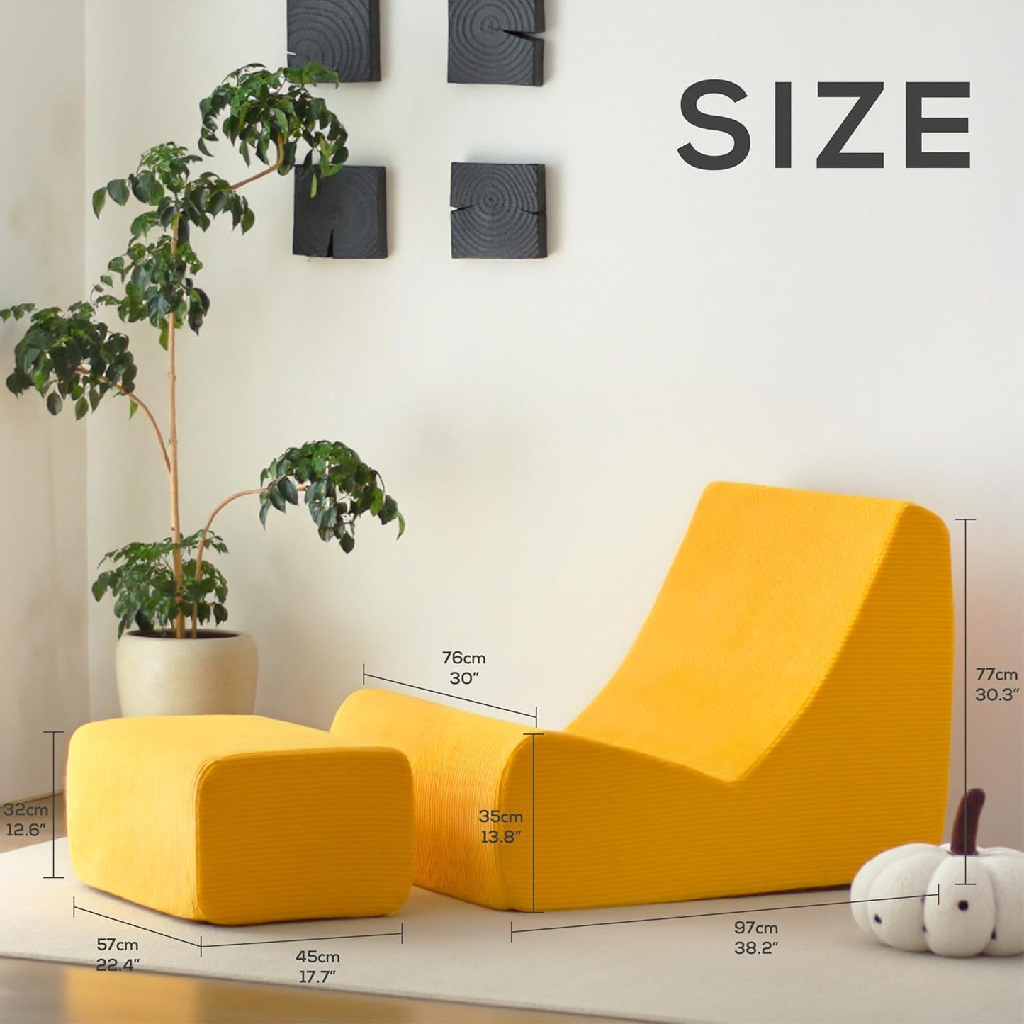 N&V Bean Bag Chair Single Seated Foam Sofa Armless Floor Sofa with High Density Foam Removable and Machine Washable Cover (Burnt Yellow, Large, Corduroy Stripes)