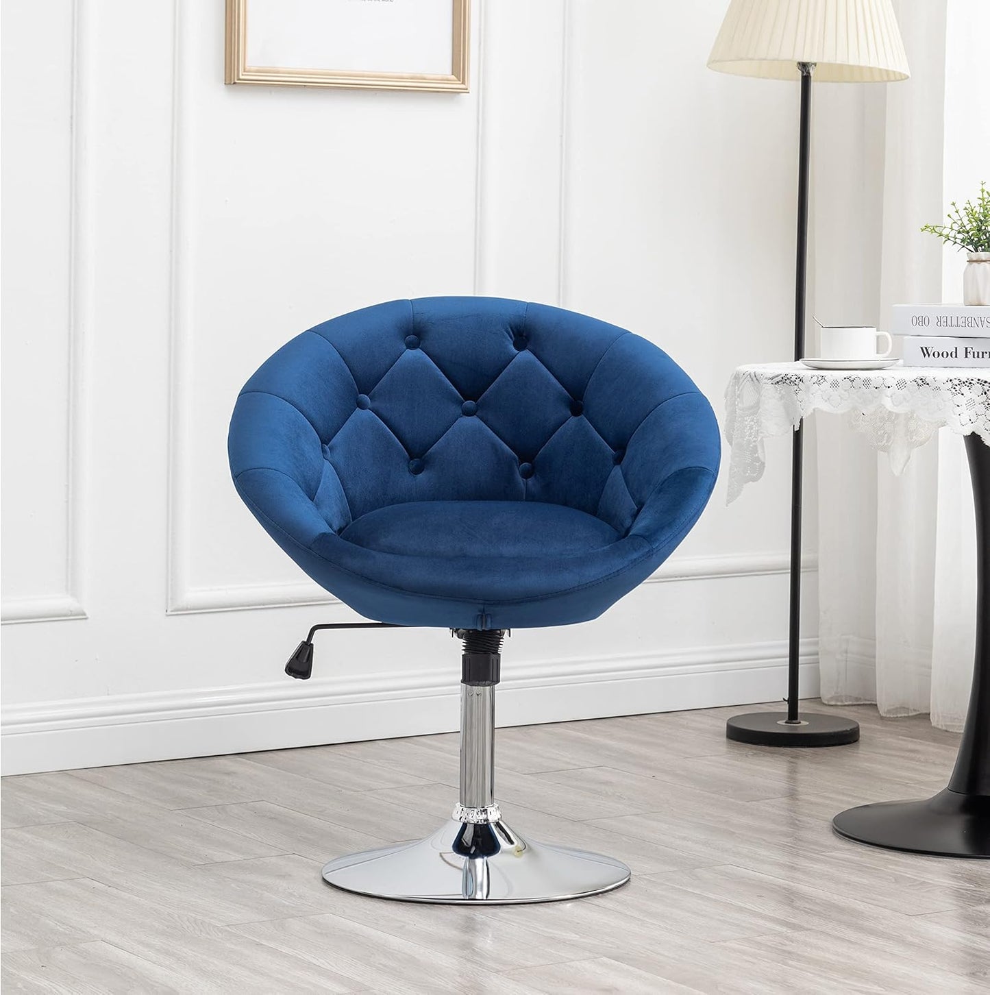 Roundhill Furniture Noas Velvet Upholstered Tufted Back Swivel Accent Chair, Blue