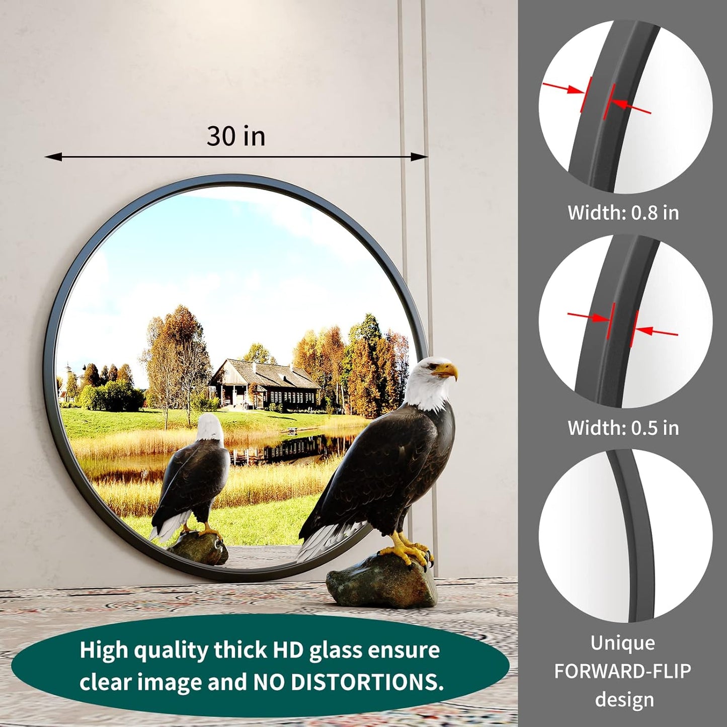 Growsun 30'' Black Round Mirror, Circle Wall Mirror for Bathroom Vanity, Entryway Living Room with Metal Frame for Home Decor
