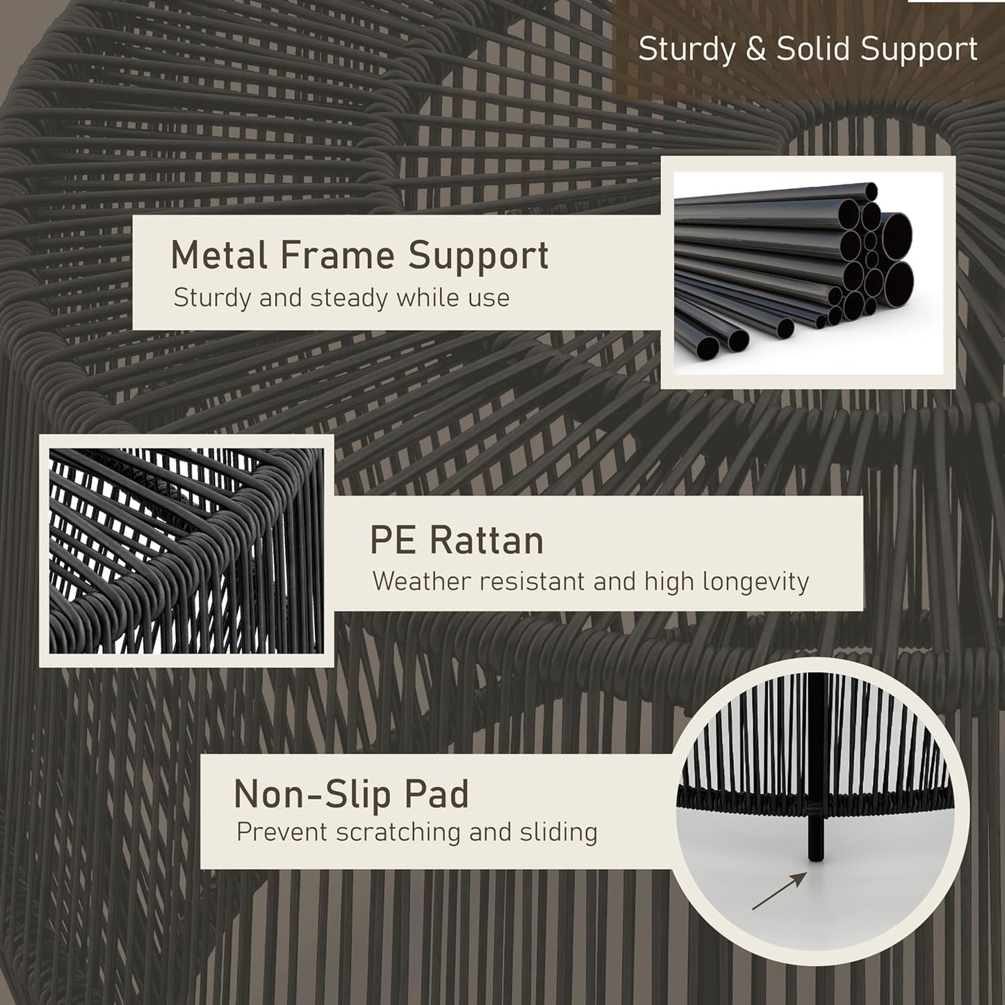 Muse & Lounge Co. Ysar Boho Rattan Round Coffee Table Outdoor with Metal Frame, All-Weather and Rust Resistant, Handcrafted Coastal Furniture for Patio, Poolside, Garden, Yard, Black