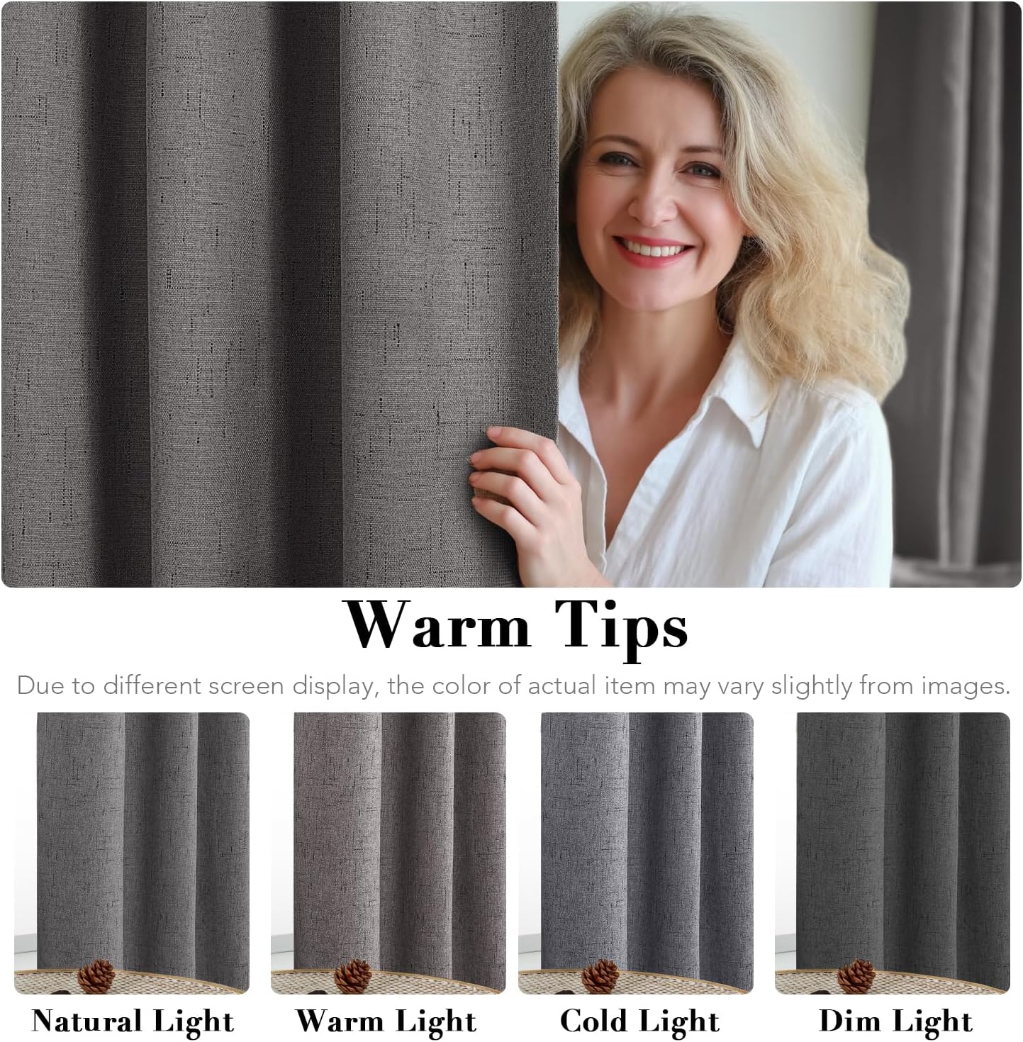 H.VERSAILTEX Linen Blackout Curtains 96 Inches Long 100% Absolutely Blackout Thermal Insulated Textured Linen Look Curtain Draperies Anti-Rust Grommet, Energy Saving with White Liner, 2 Panels, Grey