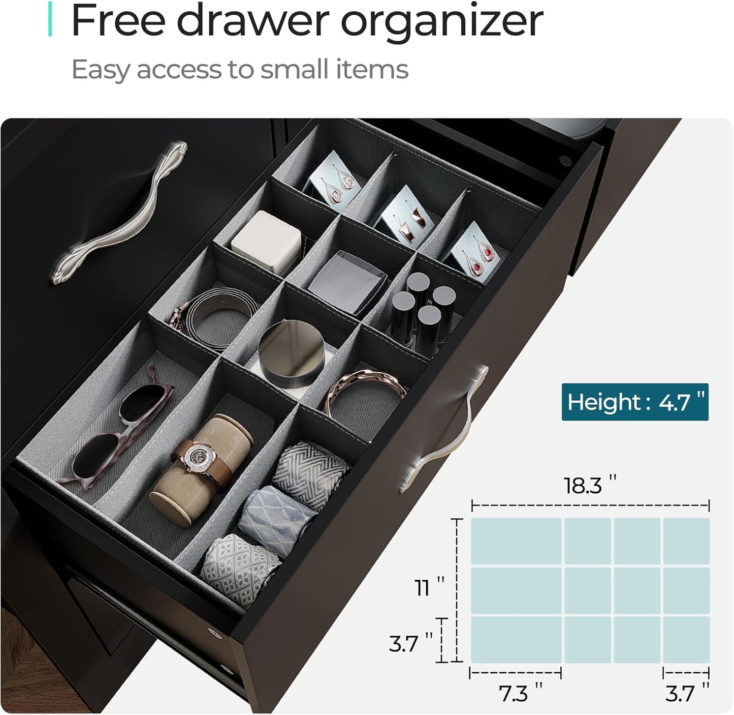 LINSY HOME 7 Drawers Dresser for Bedroom, Wood Bedroom Dresser Modern Drawer Chest, 7 Chest of Drawer, Tall Dresser for Closet, Dressers Organizer for Living Room, Closet, Hallway