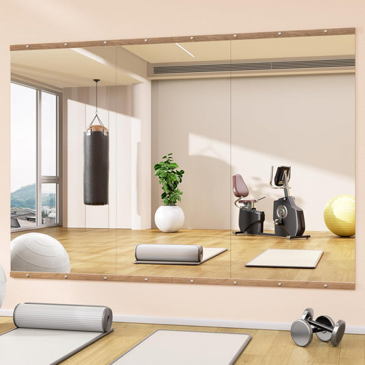 Hasipu 3Pcs 48''x24'' Home Gym Mirror Large Full Length Wall Mounted Full Body Mirror for Yoga Dance Fitness Exercise Studio Bedroom Garage, Frameless Tempered Glass Workout Mirrors Walnut Rectangular