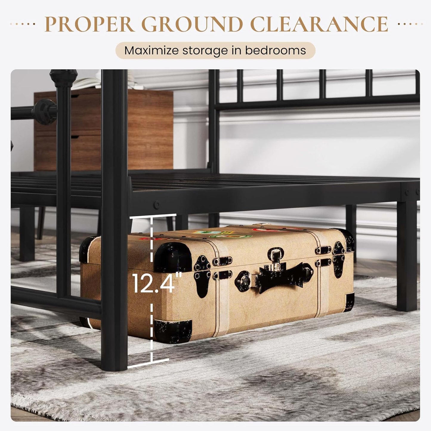 SHA CERLIN 14'' Full Size Metal Platform Bed Frame/Victorian Headboard and Footboard/Steel Slats Mattress Foundation for Storage/No Box Spring Needed/Noise Free/Black