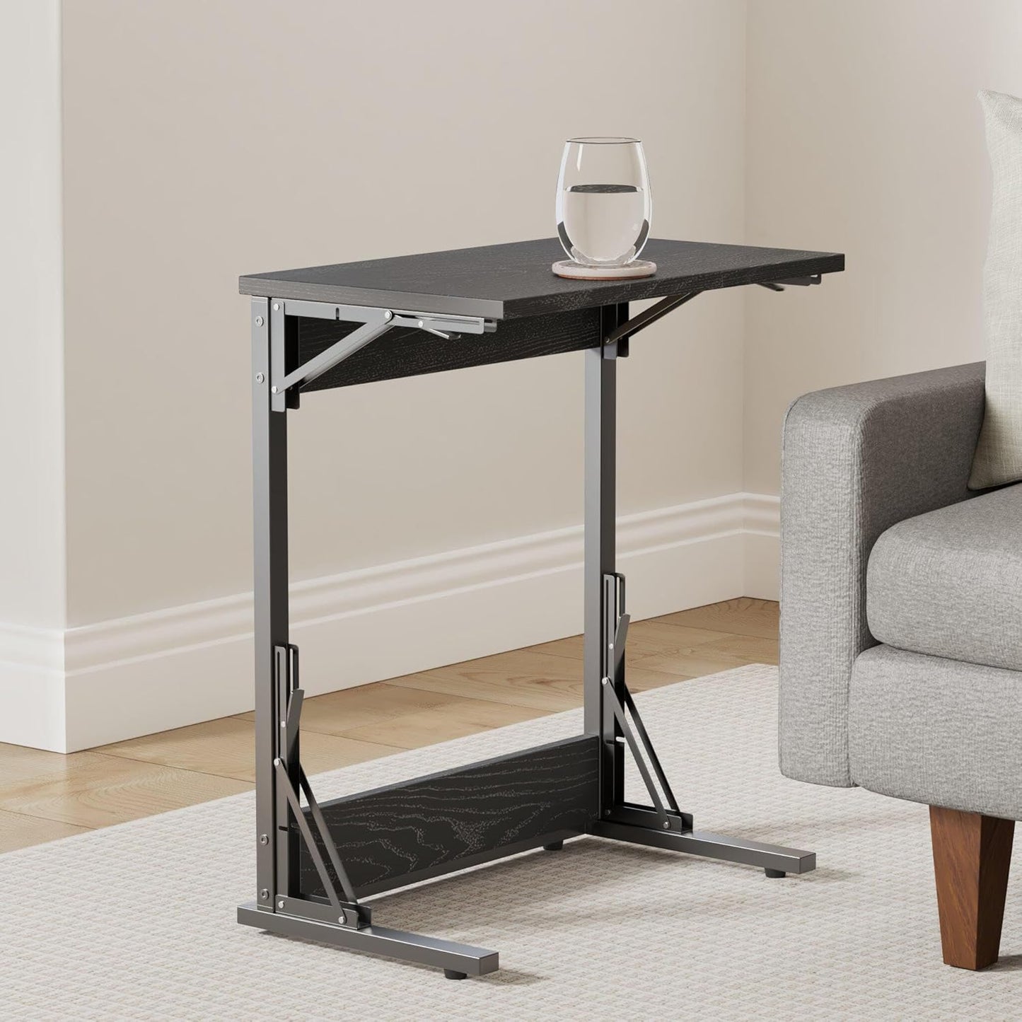 Tatub 24" Folding C Shaped End Table Set of 2, Small Sofa Side Laptop Desk, Couch TV Tray Table for Living Room, Bedroom, Black