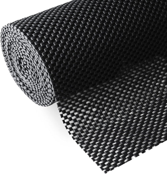 Shelf Liner, Non-Adhesive Roll Drawer Liners 12 Inches x 20 Feet for Drawers, Non Slip Grip Durable Strong Clean, for Cabinets, Kitchen, Storage, Desks, Kitchenware, Tableware, Black