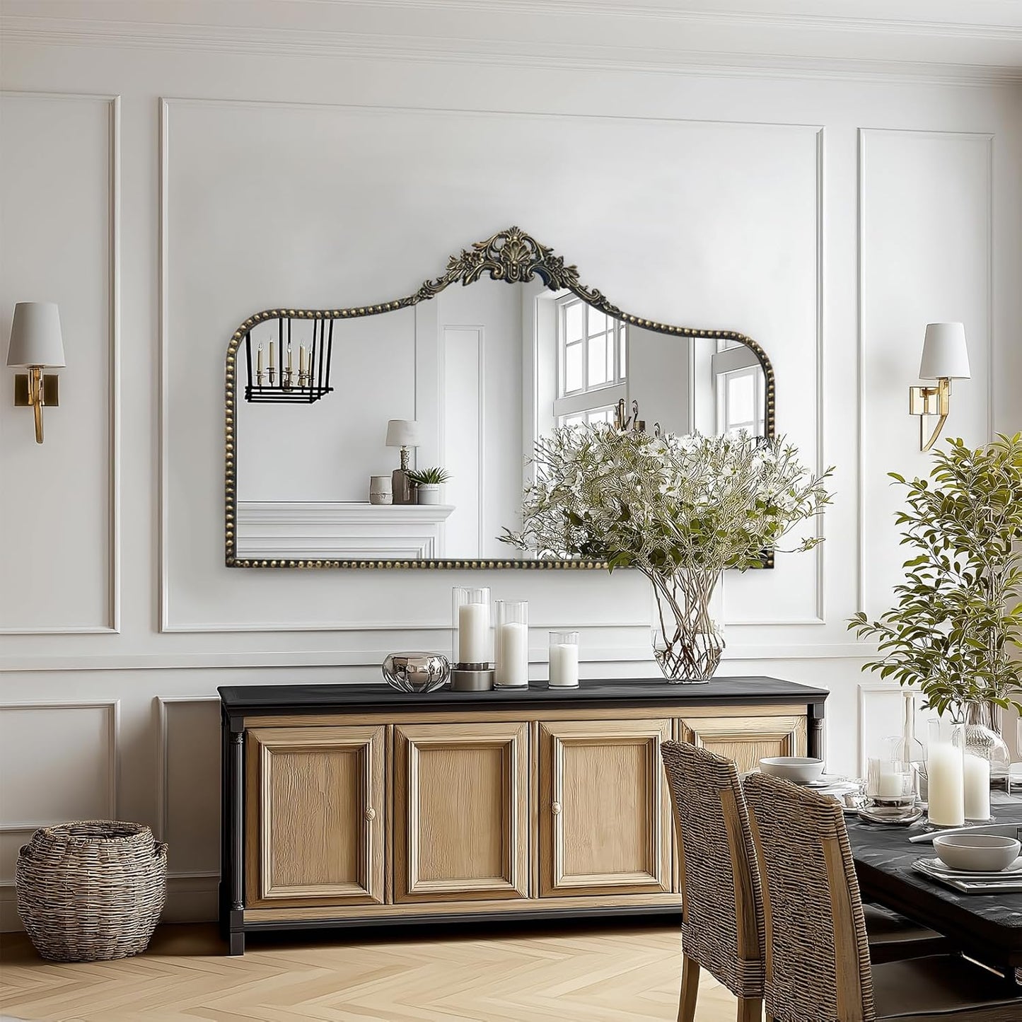 G-LEAF Vintage Baroque Mirror 48"X30", Victorian Antique Mirror with Black Brush Gold Ornate Metal Frame for Fireplace Entryway Living Room Hallway Bathroom