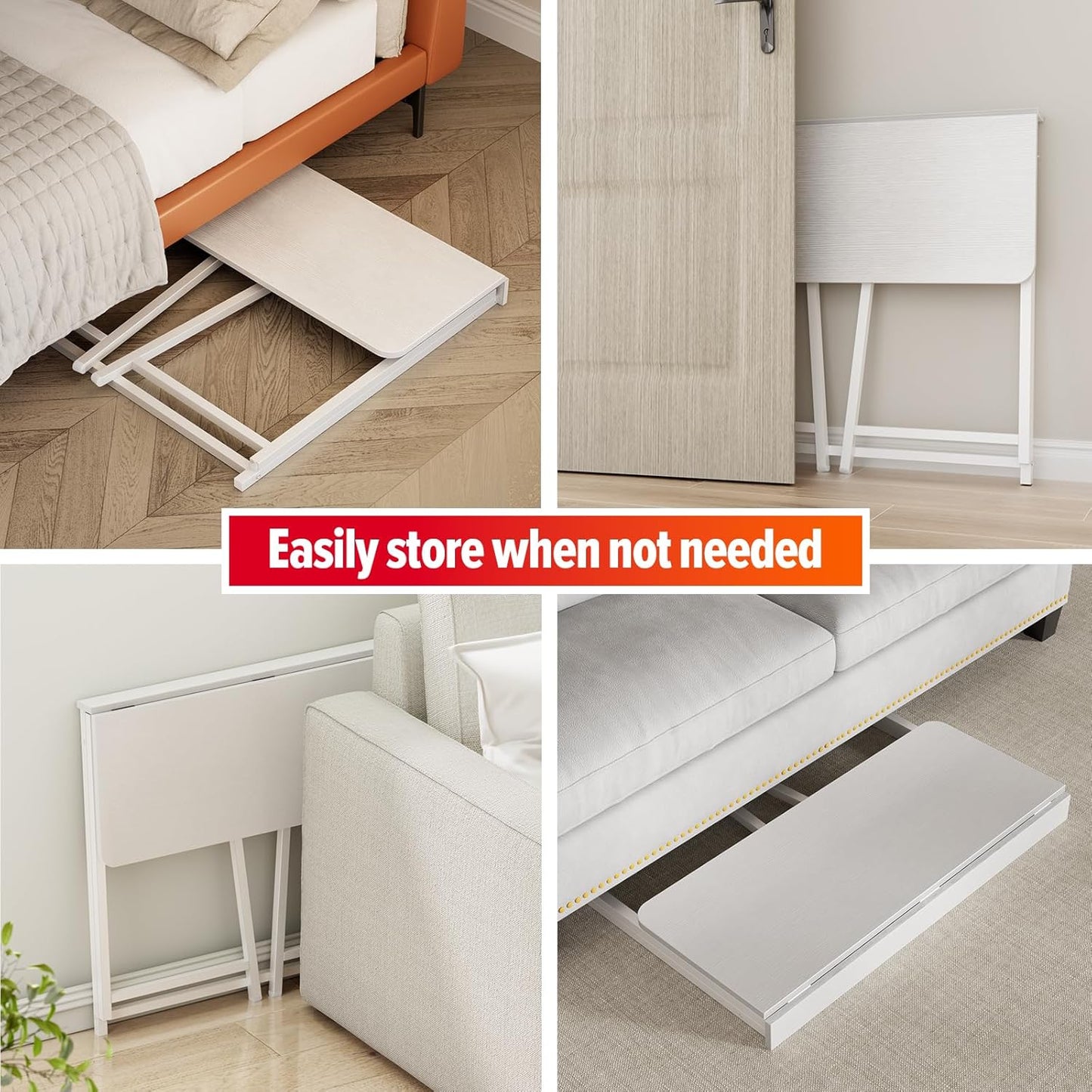 WOHOMO Folding Desk, 31.5" Small Desk for Small Spaces, Easy Assemble Foldable Computer Desk for Laptop, Mini Portable Working Table Narrow Wooden Writing Workstation for Home Office, White