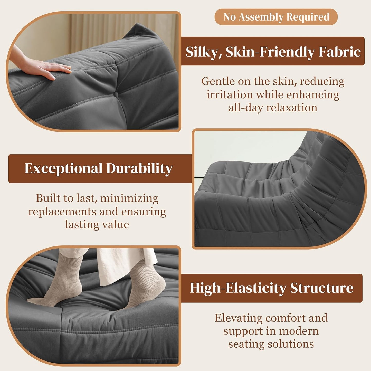 Bean Bag Chair, Loveseat Fireside Chair Bean Bag Sofa for Adults, 2 Seater Bean Bag Chairs for Teens with High-Resilience Foam, Memory Foam Bean Bag for Living Room, Bedroom, Office (Suede, Dark Gray)