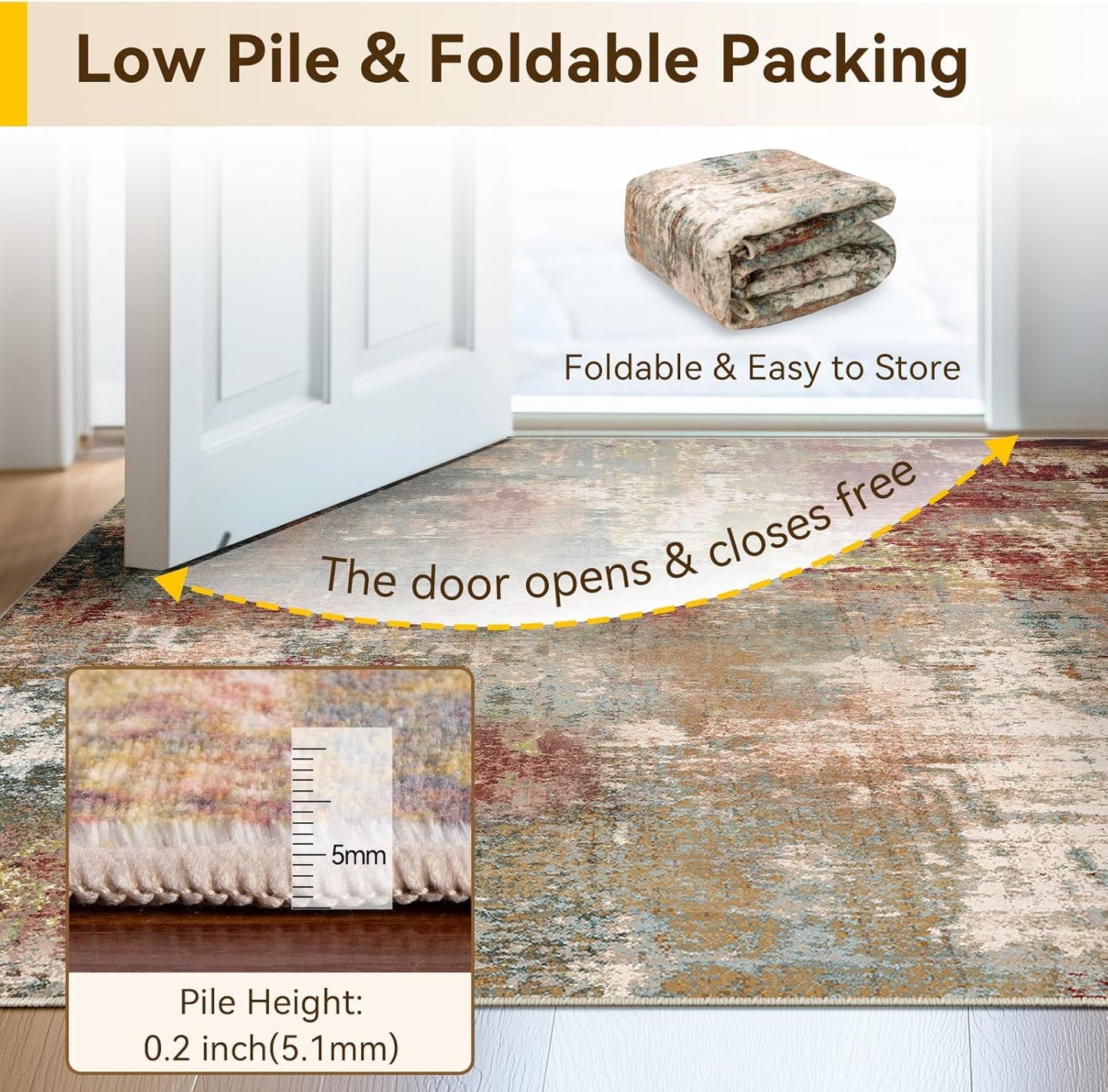 Washable Area Rugs 8ft Non-Slip Modern Abstract Soft for Living Room Entryway Bedroom Nursery, Print Pattern, Brown Rust Red Multi