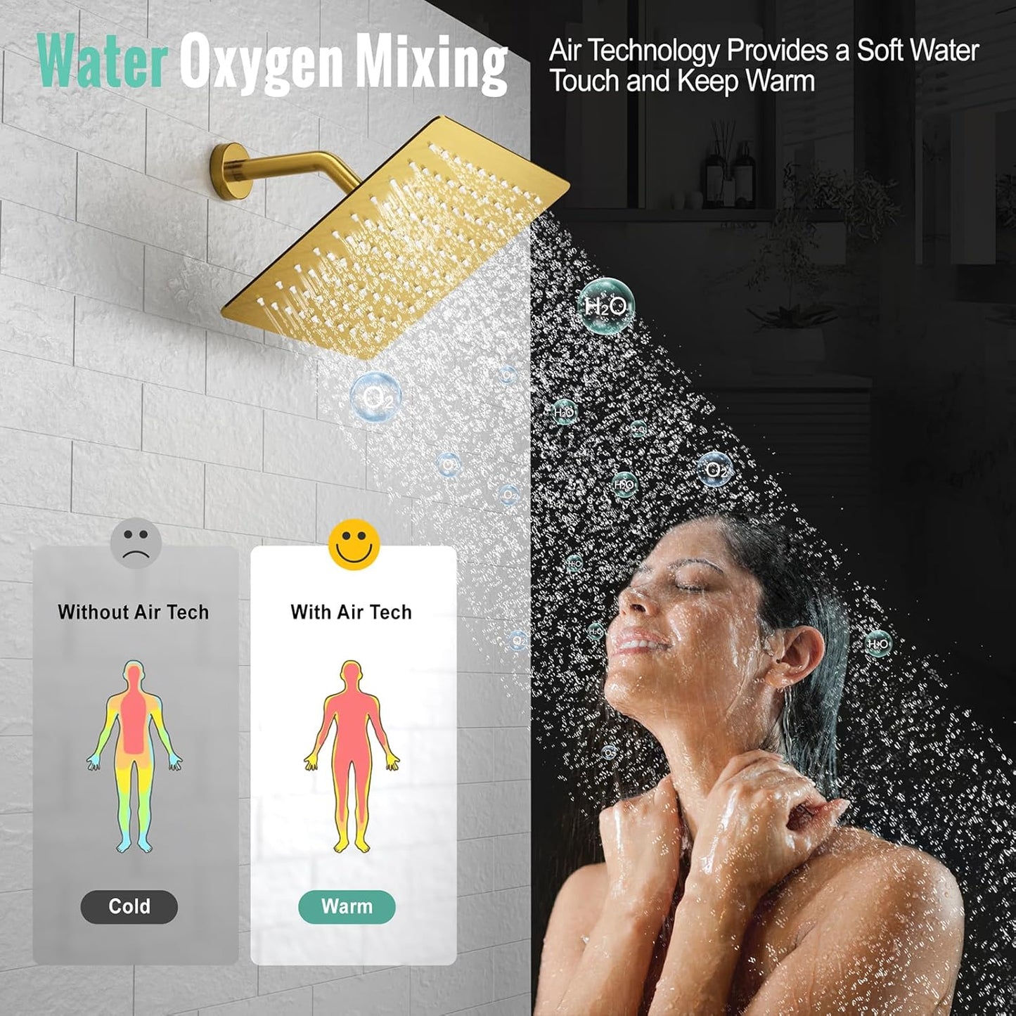 SR SUN RISE Shower System - Shower Faucet Set with 8 Inch Rain Shower Head and Handheld Shower - High Pressure Rain Shower System - All Metal Shower Faucet Trim Repair Kits - Brushed Gold