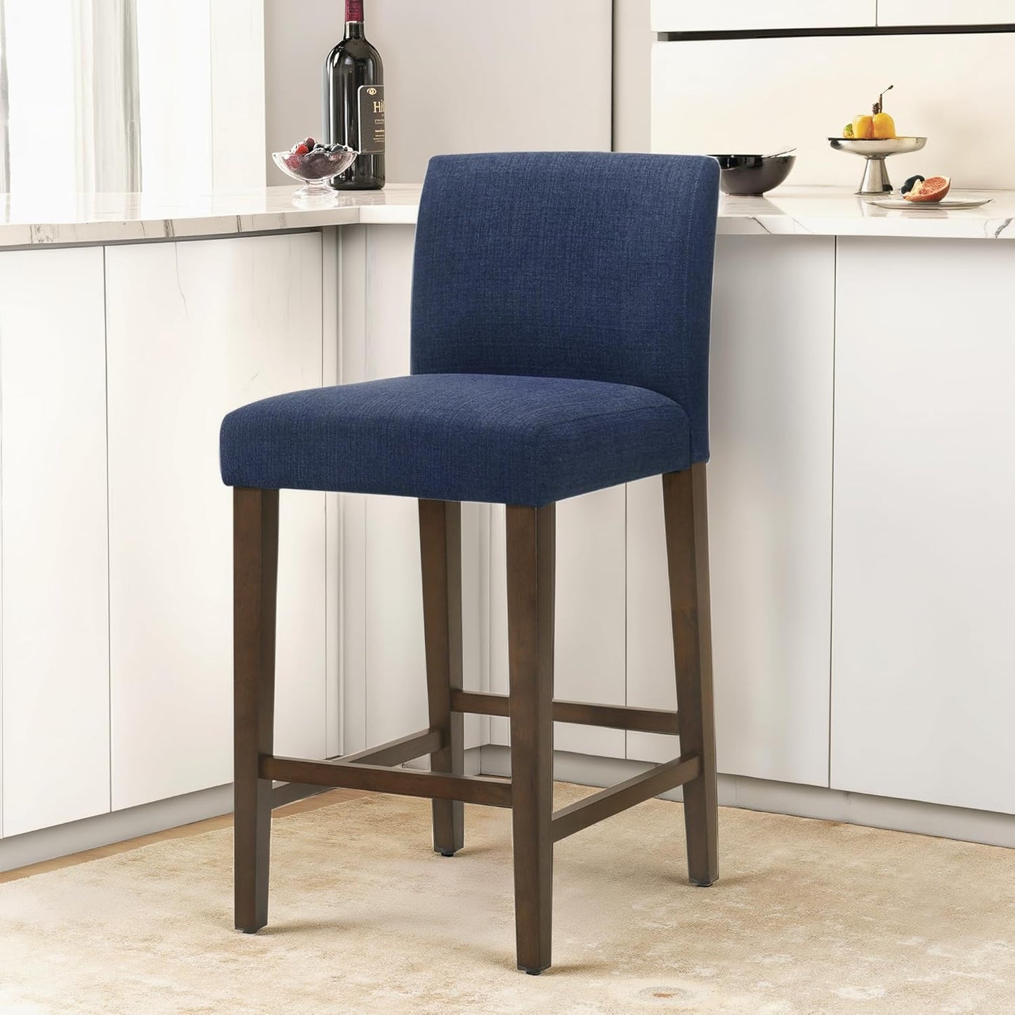 CHITA Counter Height Bar Stools Set of 2, 27" H Seat Height Upholstered Barstools, Fabric in Midnight Blue