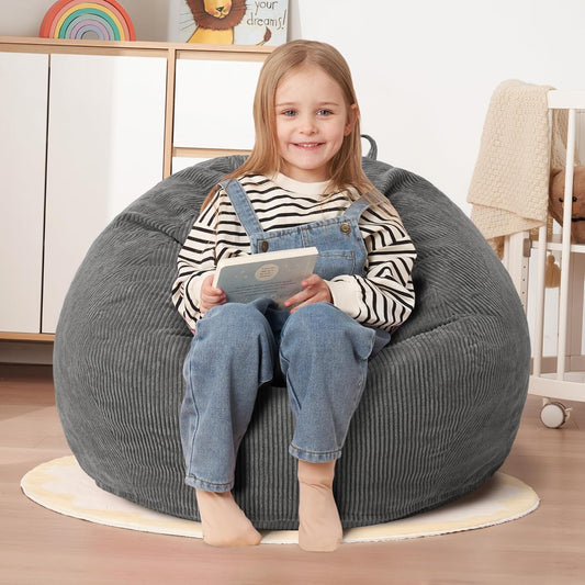 HABUTWAY 2 FT Bean Bag Chair,Giant Bean Bag Chairs,Big Bean Bags with Memory Foam Filled, Large Beanbag Chairs with Soft Corduroy Cover-Grey