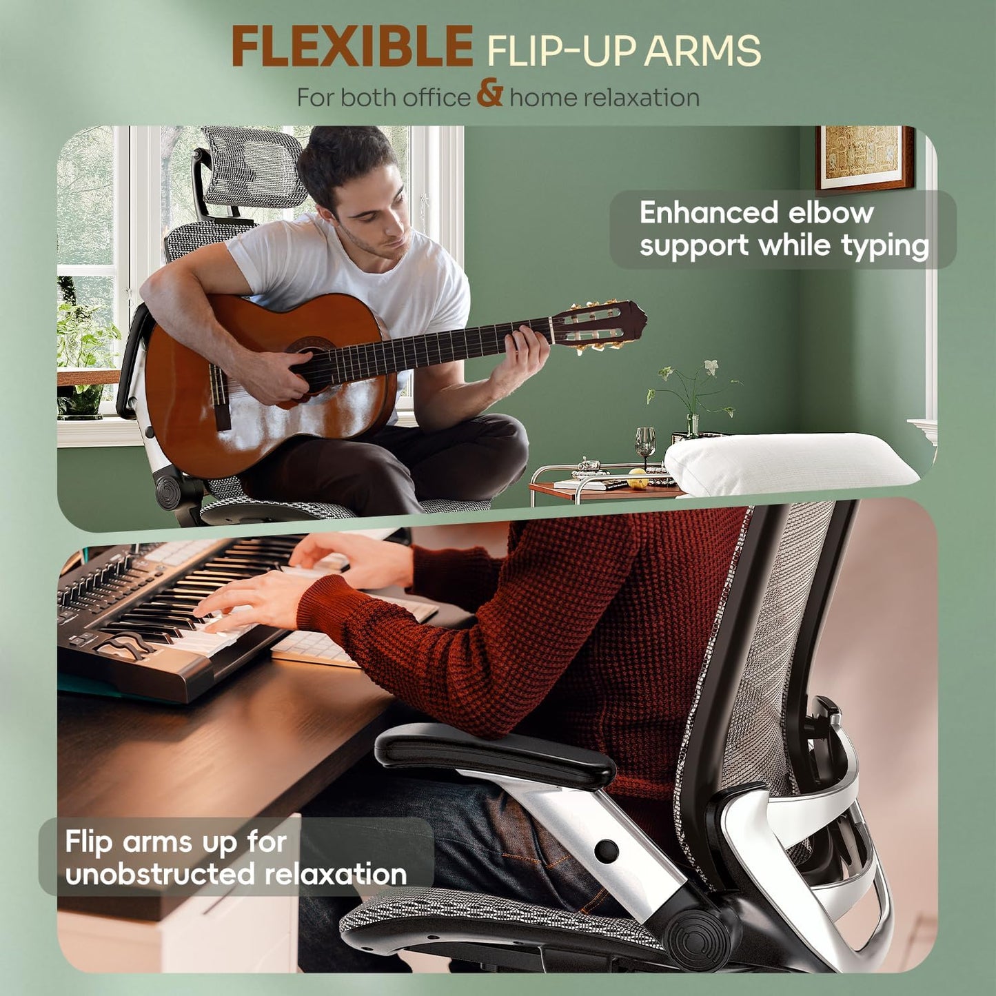 GABRYLLY Ergonomic Office Chair, High Back Home Desk Chair with Headrest, Flip-Up Arms, 90-120° Tilt Lock and Wide Cushion, Big and Tall Mesh Chairs for Man Woman, Grey Task Chair