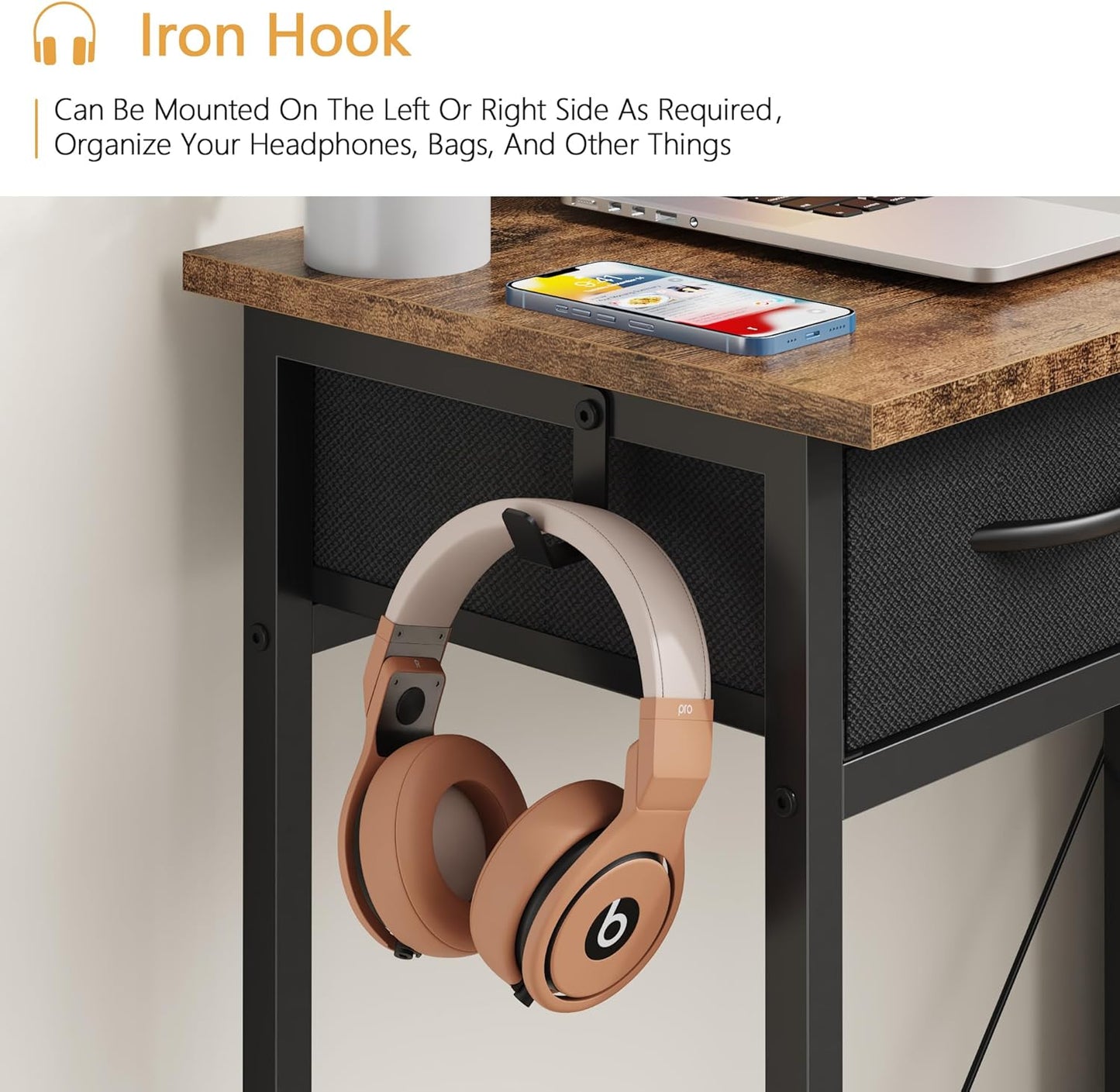 Small Desk with 5 Fabric Drawers, 33 Inch Computer Desk for Home Office, Simple PC Desks for Small Places, Kids Girls Teen Wrting Table Study Table for Bedroom Dorm, Rustic Brown