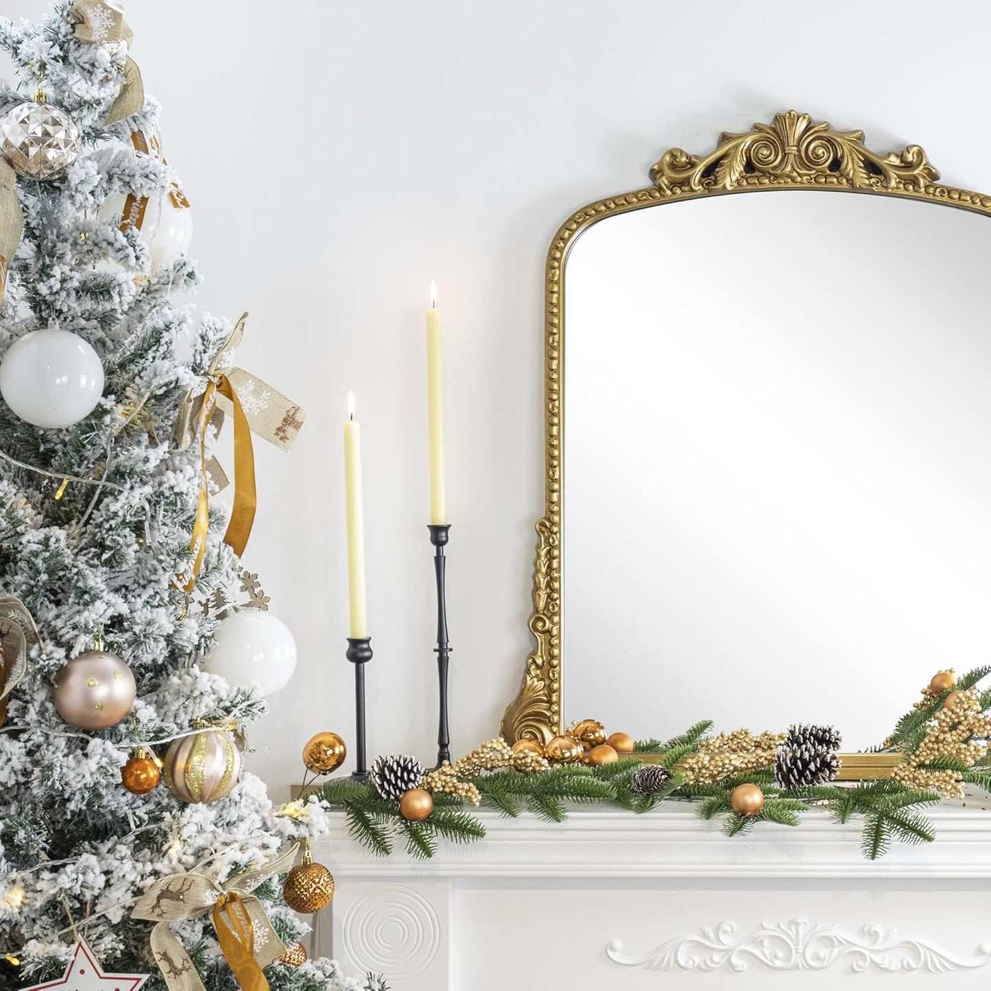 Antique Gold Ornate Mirror Arched Mantel Mirror Baroque Inspired Ornate Dresser Mirror, 30x34