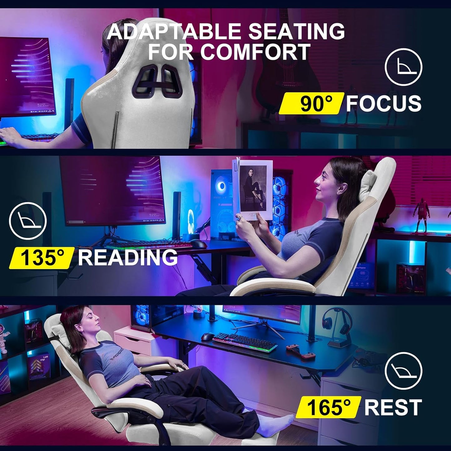 GTPLAYER Gaming Chair, Computer Office Chair with Pocket Spring Cushion, Linkage Armrests and Footrest, High Back Ergonomic Computer Chair with Lumbar Support Task Chair with Footrest