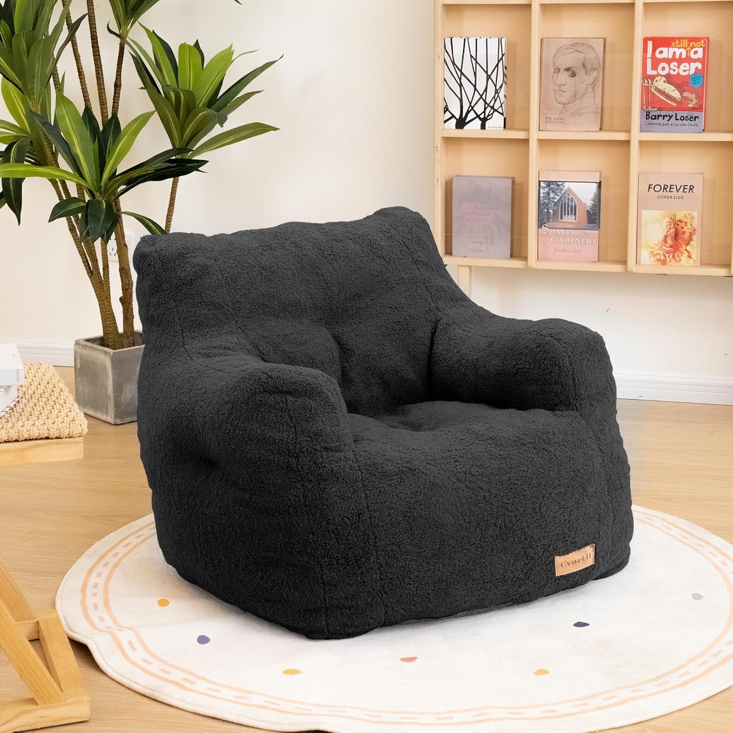Bean Bag Chair with Filler, Bean Bag Sofa with Tufted Soft Stuffed Filling, Fluffy and Lazy Sofa, Comfy Cozy BeanBag Chairs with Memory Foam for Dorm, Apartment, Living Room (Black)