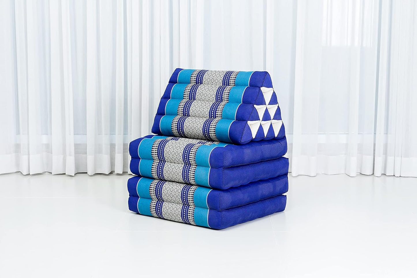 Leewadee Comfortable Japanese Floor Mattress - Thai Floor Bed with Triangle Cushion - Futon Mattress - XL Extra Long Thai Massage Mat, 89 x 20 inches, Blue, Kapok Filling