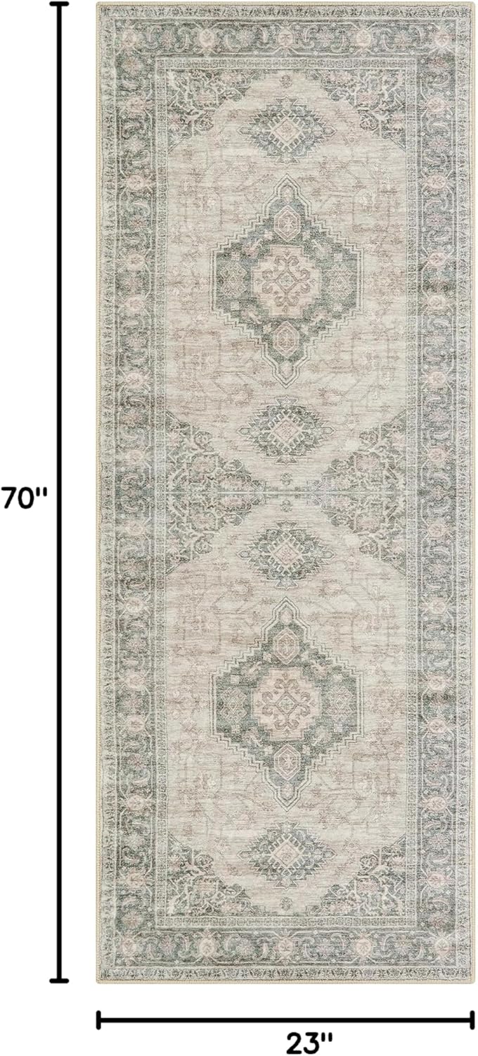 Lahome Oriental Kitchen Runner Rug, 2x6 Washable Rug Runners for Hallway 6 Feet Non Slip, Vintage Soft Long Carpet for Laundry Room Bedside Entryway, Grey/Brown