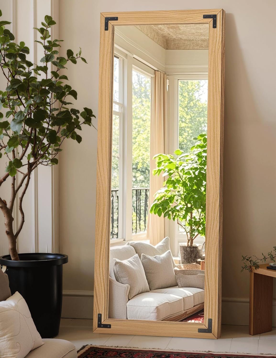Full Length Mirror with Wooden Frame, 65"X24" Solid Wood Standing Floor Mirror for Farmhouse, Bathroom, Bedroom, Hanging or Leaning Wall-Mounted(Natural)