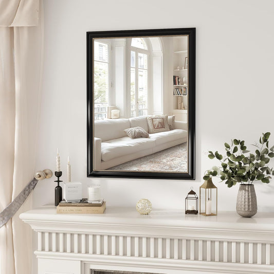 Axeman 30x40 Rectangular Wall Mirror, Decorative Bathroom Mirror, Traditional Vintage Wall Mounted Mirror with Beaded Frame for Accent Living Room Vanity Bedroom Entryway, Black