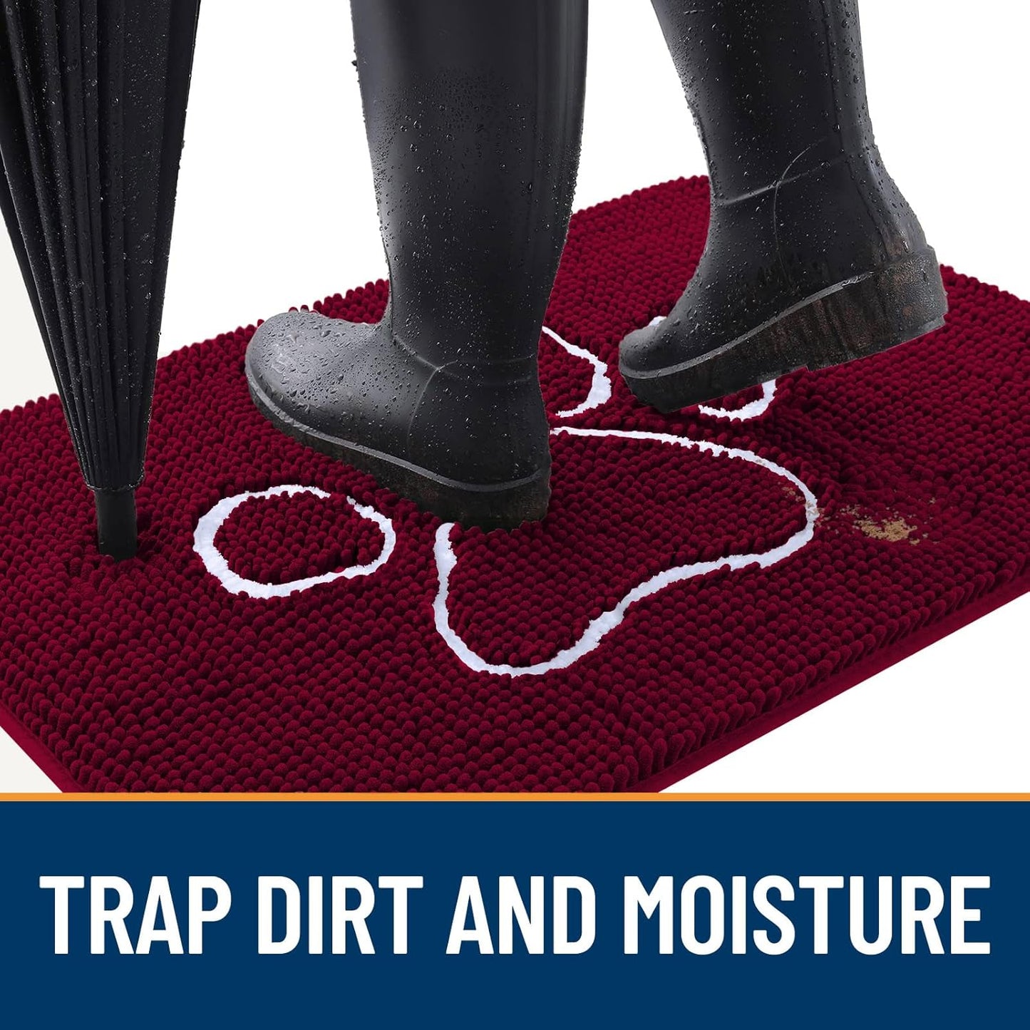 OLANLY Door Mat for Muddy Dog Paws 24x16, Ultra Absorbent Chenille Mud Doormat with Paw Print Design, Non-Slip Washable Doormat for Indoor Entryway, Quick-Dry Pet Bed Mats for Dirty Dogs, Burgundy