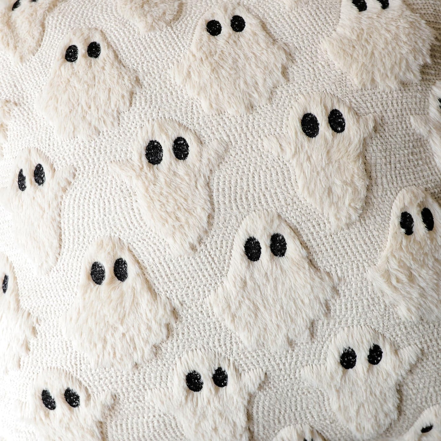 4TH Emotion Halloween Ghost Decorative Pillow Covers 16x16 Set of 2, Beige Soft Plush Faux Fur Farmhouse Throw Cushion Cases for Fall Autumn Holiday Home Decorations